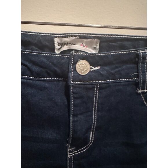 NWT beautees Girls Butterfly Stitch Washed Distress Blue Jean Short Size 16 - Picture 3 of 7